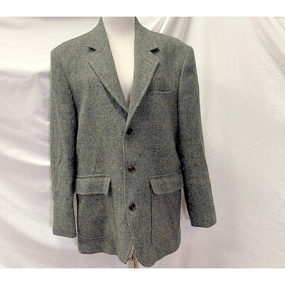 Orvis Mens Gray Herringbone Wool Blazer Sport Coat 42R Made in Portugal 3 Button